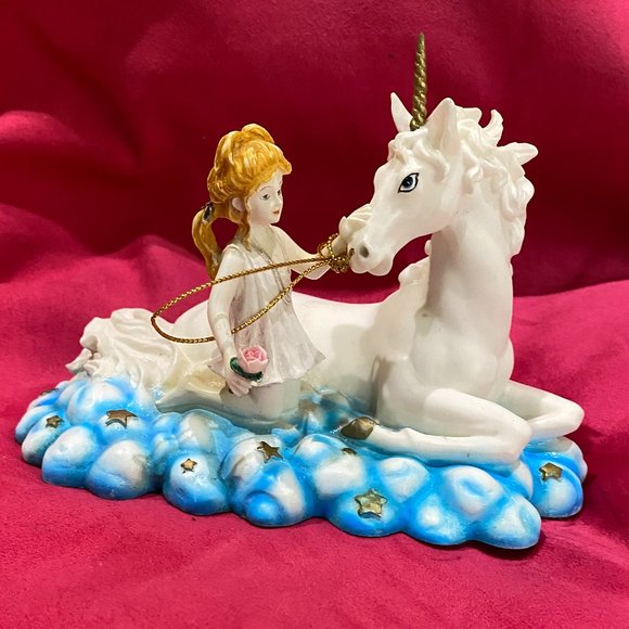 Pegasus Unicorn Statues figurines of a girl with a Unicorn of porcelain - Picture 1 of 9